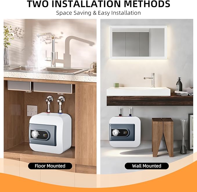 Electric Mini Tank Water Heater, 8Gallon Under Sink On Demand Hot Water Heater, Wall or Floor Mounted, 1500W Point of Use Instant Hot Water for RV Kitchen Bathroom Restaurant