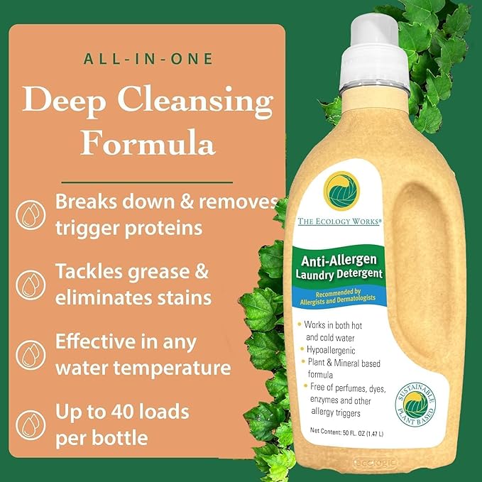 Anti-Allergy Laundry Detergent| Natural Allergy Free for Pet Dander Allergy & Pollen |For Sensitive Skin & Washing Baby Clothes |Unscented