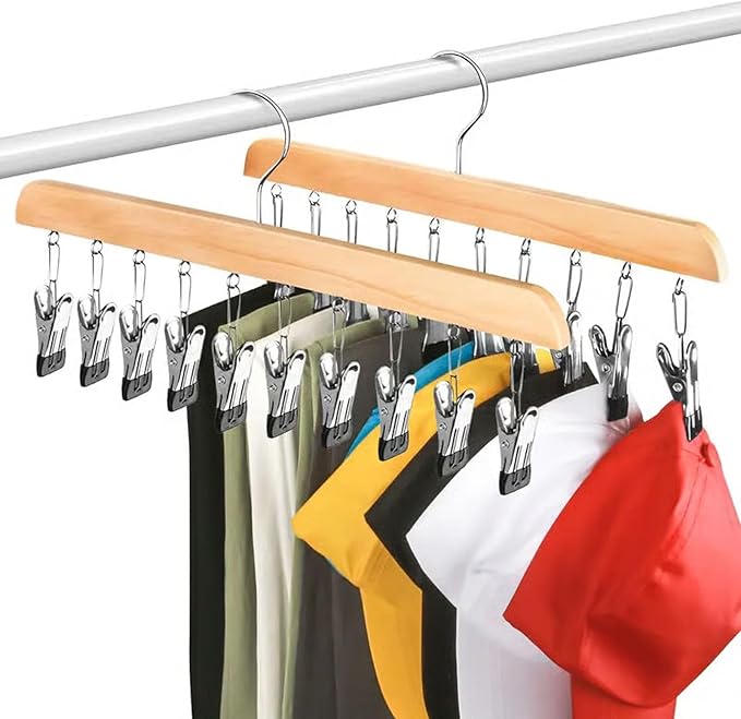 Closet Organizer with 10 Clips - Space Saving Hanging Closet Organizer, 2026 Upgraded Legging Hangers for Closet, 360° Rotating Metal Clips with Silicone Lining for Clothes (New-Vintage, 2PCS)