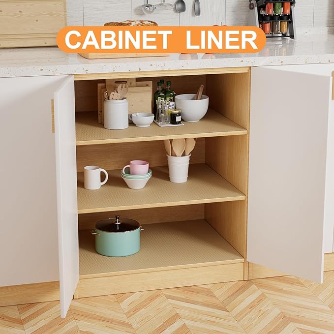 Shelf Liners for Kitchen Cabinets Khaki - 11 Inch Wide Waterproof Drawer Liner - Non-Adhesive Easy to Clean Cupboard Mat for Pantry Shelves 11 in x 240"