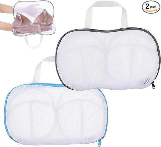2 Pack Bra Bags for Laundry, Reusable Bra Washer Protector, Bag Underwear Brassiere Washing Net Bags with Zipper for Washing Machine Bras Organizer, A to C cup