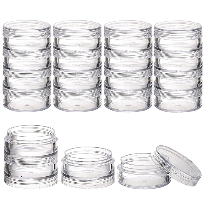 5 Set (20 Pieces) Stackable Cosmetic Containers with Screw Lids and Labels，10 Grams Clear Plastic Empty Jars Small Makeup Sample Containers for Beauty Products