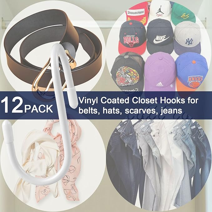 HiGift 12 Pack Purse Hanger for Closet, Unique Twist Design White Vinyl Coated Bag Hooks Organizer hanging, Large Closet Hooks Purse Organizer Holder for Hanging Purses,Handbag,Belt,Hat,Backpack,Jeans