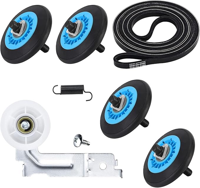 Dryer Repair Kit DC97-16782A Dryer Roller Compatible with Sam-sung DV50K86EV/A3 DV40J3000EW/A2 Includes 6602-001655 Dryer Belt DC93-00634A Dryer Idler Pulley with Tension Spring by AMI PARTS