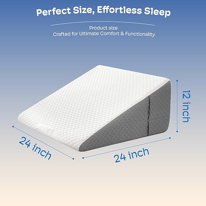 Wedge Pillow, 12" Wedge Pillow for Acid Reflux, Back Pain Relief, Cooling Memory Foam Top, Bed Wedge Pillows for Headboard, Sleeping, Snoring, Back Support, After Surgery.