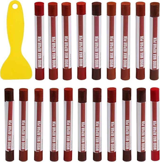 Wood Filler Sticks, 20 Colors Wood Repair Wax Crayons with Scraper, Wood Touch Up Markers for Repairing Scratches, Cracks, Holes in Cabinets, Floors, Tables and Doors[Red Series]