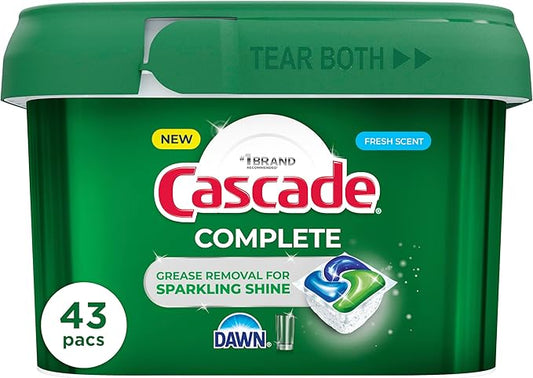 Cascade Complete Action Dishwasher Detergent Pods Fresh Scent Dishwasher Pods and Tablets, Powerful Dishwashing Detergent for Spotless Dishes, Grease-Fighting Dish Pods and Dish Tabs, 43 Count
