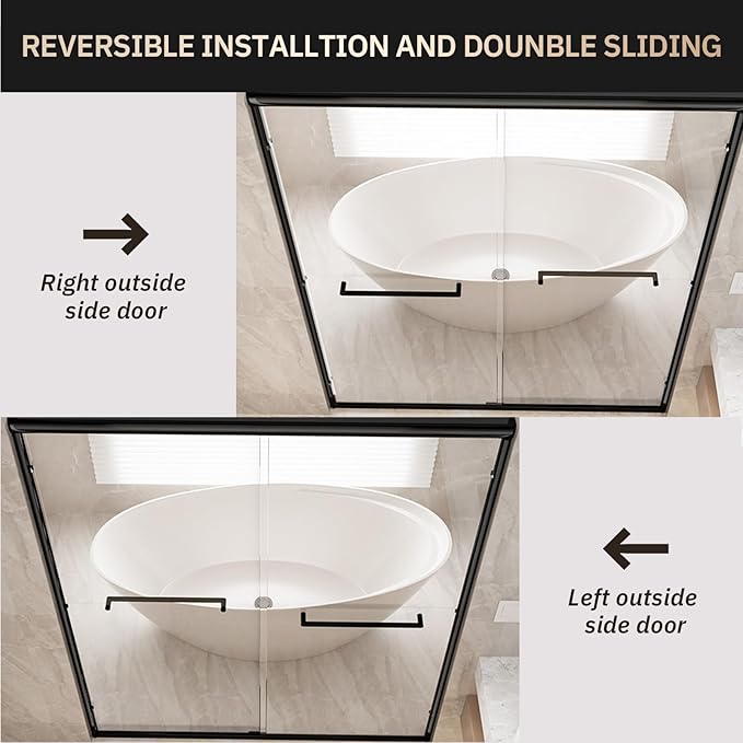 Shower Door 56-60" W x 72" H Semi-Frameless Double Sliding Bathroom Glass Shower Doors for Walk-in Shower with 1/4 inch Clear Tempered Glass, Matte Black