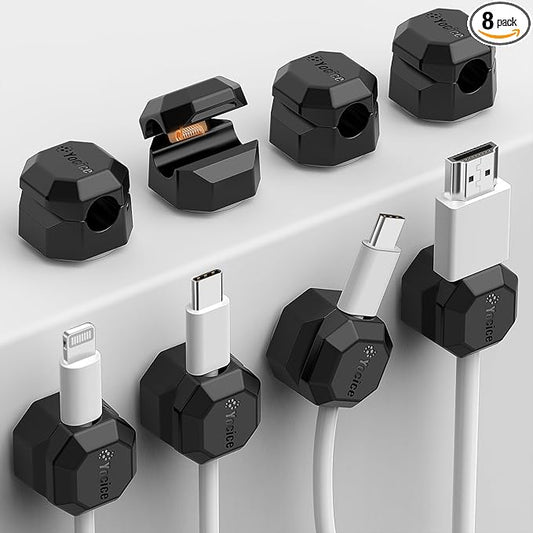 8 Pack Rotatable Cable Clips,Spring Cord Organizer Desk Cable Management Cord Holder Adhesive Phone Charger Cord Clips for Home Office Car Wall Nightstand Accessories Black
