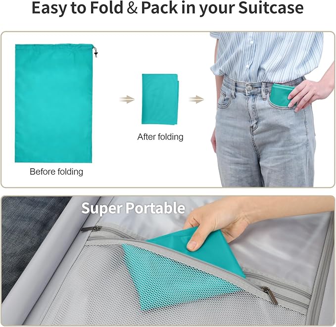 F-color Travel Laundry Bags 2 Pack - Cruise Essentials 2026 Washable Large Dirty Clothes Organizer Pouch 24 x 36 Inch for Cruise Ship Cabin, Summer Camp & College Dorm Hamper Liner, Blue & Gray