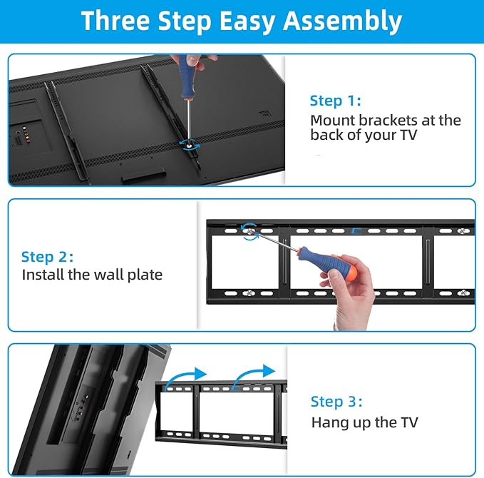 HOME VISION Heavy Duty Fixed TV Wall Mount Bracket, 264 Lbs Capacity for 48-120 Inch Extra Large Flat Screen Smart TVs, Max VESA 800x600 mm, Stud Spacing 12"-28", Low-Profile Flush Slim Design, HV8801