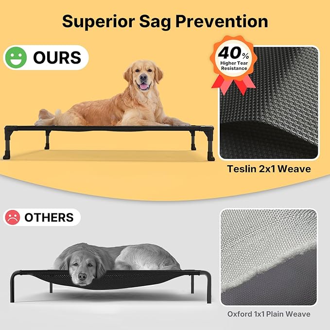 Veehoo Outdoor Elevated Dog Bed Large Sized Dogs, XL Cooling Raised Dog Cots Beds Training Platform Off Ground Hammock with Breathable Mesh, No-Slip Feet, 49"x33", Blue