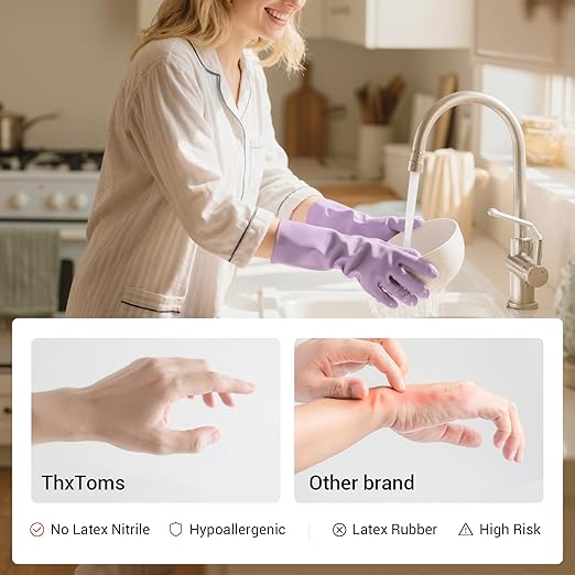 ThxToms 4 Pairs Nitrile Cleaning Gloves, Latex free Reusable Dishwashing Gloves for Women, Kitchen and Bathroom Cleaning, Non-Slip &Flexible, 10 Mil, Colorful, S