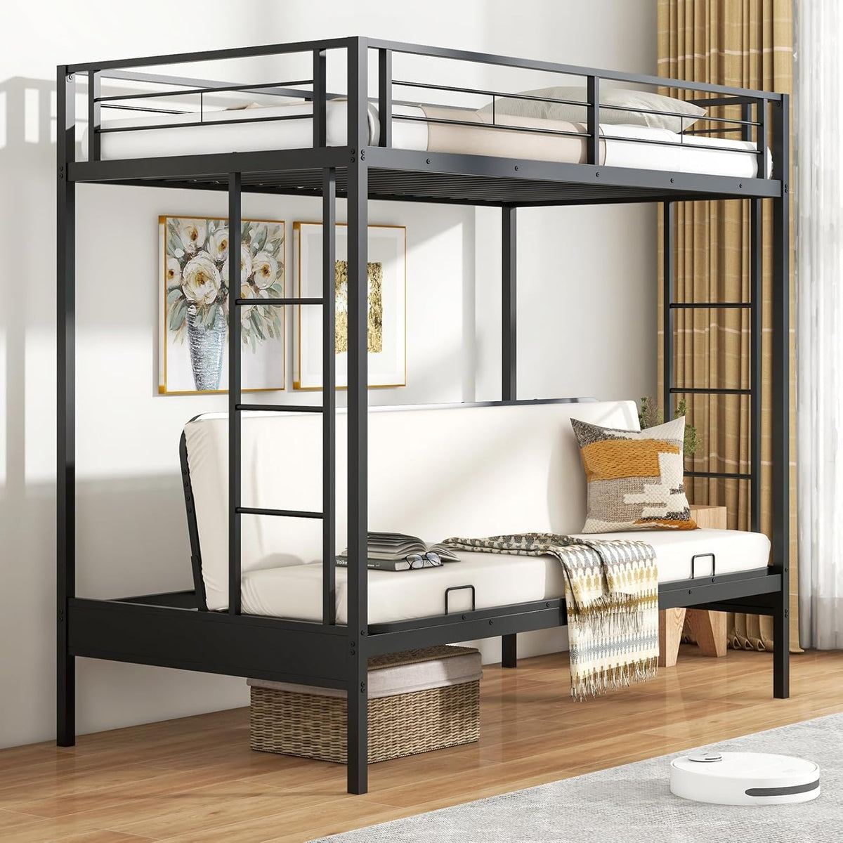 Nafort Metal Twin Over Futon Bunk Bed, Heavy-Duty Steel Frame - Image 1