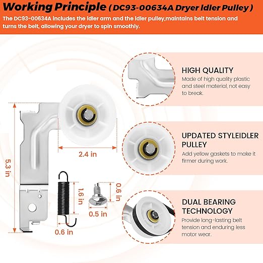Upgraded Dryer Repair Kit by Beaquicy Replacement for Samsung Dryer Includes DC97-16782A Samsung Dryer Roller, 6602-001655/5ph2337 Dryer Belt, DC93-00634A Idler Pulley and DC61-01215B Spring