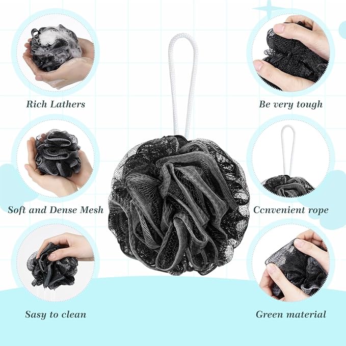 Sunnyray 100 Pcs Loofahs Bulk Bath Sponge Shower Luffas Exfoliating Body Scrubber Packs Soft Mesh Loofahs Balls Travel Cleaning Wash Puff Bathing Accessories for Women Men, 20g (Black)