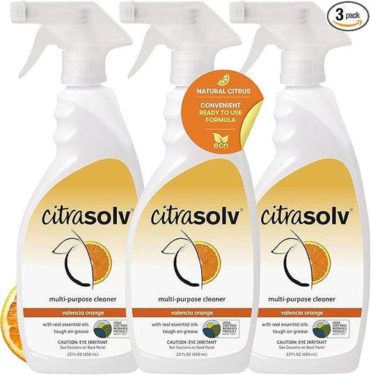 Citra Solv All Purpose Cleaning Spray – Powerful Citrus Degreaser for Kitchen & Bathroom, Multi-Surface Cleaner, No Harsh Chemicals, Valencia Orange 22oz (Pack of 3)