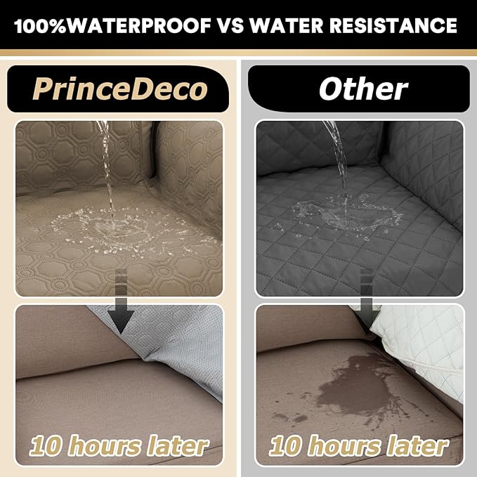 PrinceDeco Loveseat Couch Cover for 2 Cushion Couch Sofa Cover for Dogs Water Proof Slipcover Non-Slip Furniture Protector with Elastic Straps for Pet Cat Children(Loveseat 48",Taupe)