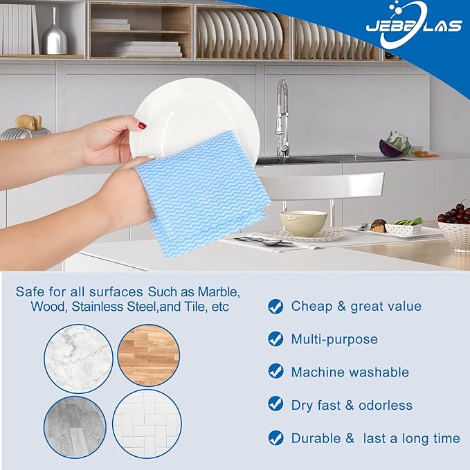 JEBBLAS Reusable Cleaning Towels, 60 Sheets/Pack, Red, 13" x 24", Absorbent, Dry Quickly, Machine Washable