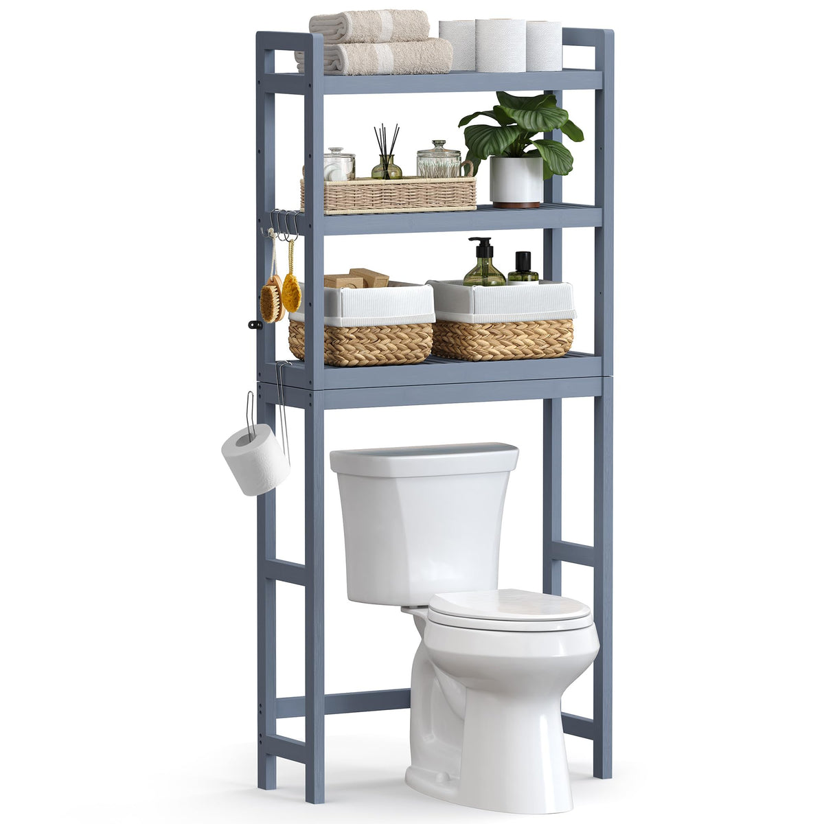 SONGMICS 3-Tier Bamboo Over The Toilet Storage, Adjustable Shelf - Image 1
