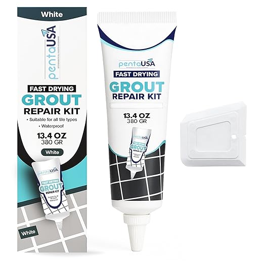 Tile Grout Repair Kit - White - Premixed Acrylic Sanded Grout, Waterproof Formula, Bathroom & Shower Grout Repair, with Plastic Applicator, 13.4 oz / 380 g / 0.84 lb