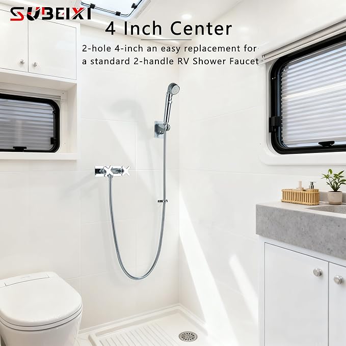 RV Shower Faucet, Chrome Metal Camper Shower Faucet Replacement, 4" RV Outdoor Shower with Filter Handheld for Travel Trailer, Camper, Motorhome