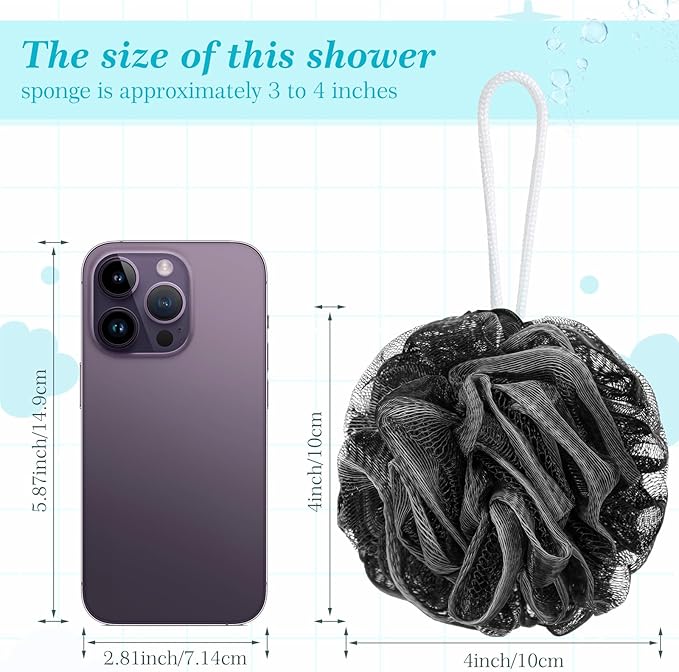 Sunnyray 100 Pcs Loofahs Bulk Bath Sponge Shower Luffas Exfoliating Body Scrubber Packs Soft Mesh Loofahs Balls Travel Cleaning Wash Puff Bathing Accessories for Women Men, 20g (Black)