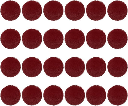 PATIKIL Faux Fur Pom Poms for Hats, 24 Pcs Fluffy Soft Fur Poms Balls with Elastic Loop for Keychain Knitting Hats DIY Scarves Gloves Bag Christmas, Burgundy
