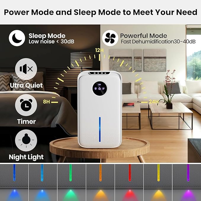 Dehumidifiers(88OZ) for Home Small Dehumidifier With Drain Hose Timer (8-12-24H) Ultra-Quiet with Sleep Mode Auto Shut Off for Bedroom Bathroom Basement Kitchen RV Closet（850.0Sq.ft)