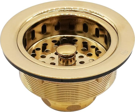 Westbrass D214-01 3-1/2" Post Style Large Kitchen Sink Basket Strainer, Polished Brass