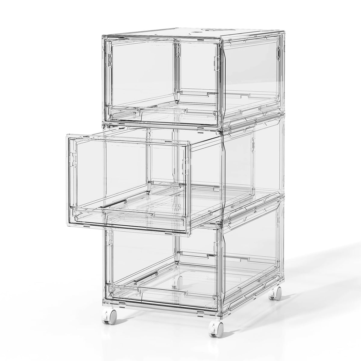 Large Clear Storage 3 Drawer Organizer with Wheels for Closet - Image 1
