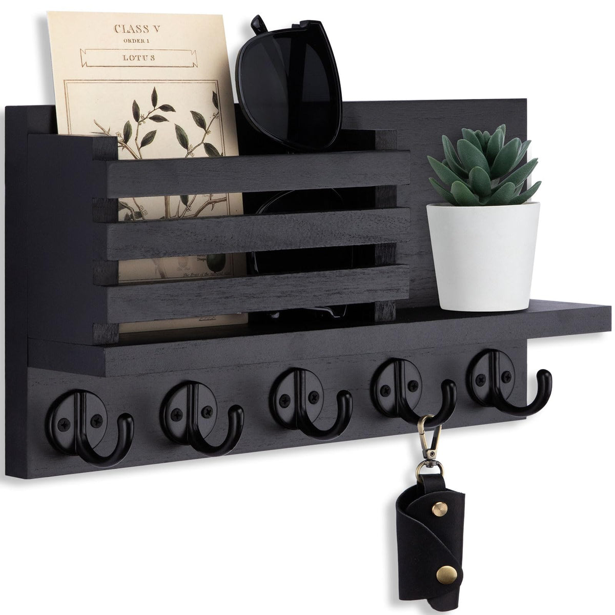 Lwenki Key Holder for Wall – Decorative Wooden Mail Holder - Image 1