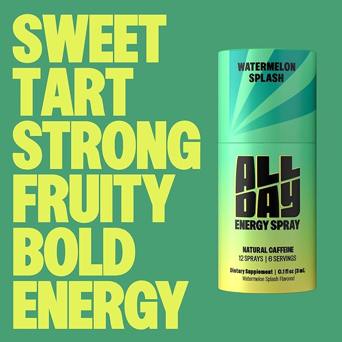 ALLDAY Focus + Energy Spray | Natural Caffeine + L-Theanine + Essential Vitamins | 0 Calorie, 0 Sugar | 12 Spray Bottle | Faster, Cleaner, Smoother Energy* (4 Pack Variety)