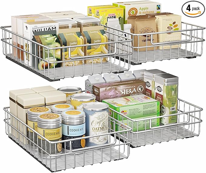 Pull-Out Cabinet Organizer — Stainless Steel, 4-Pack