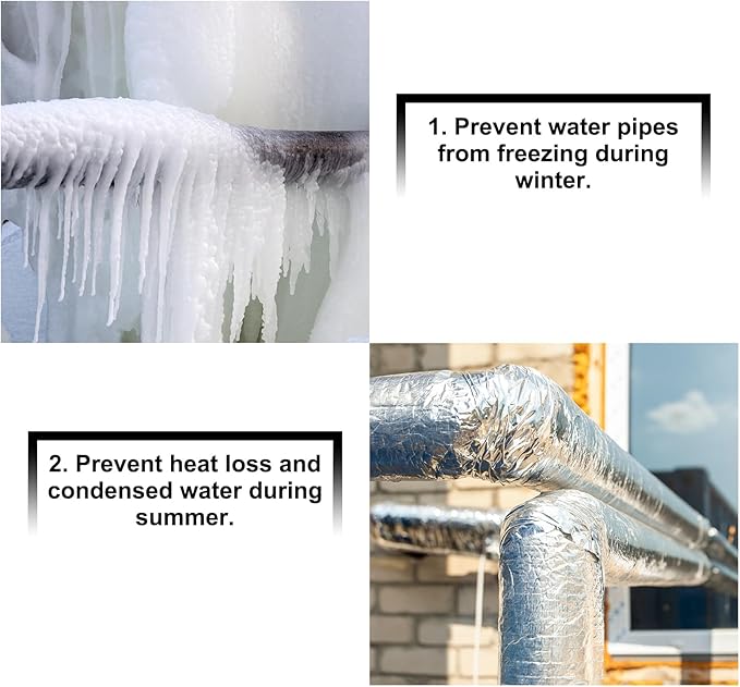 PATIKIL 1.3ft Length 32mm(1-1/4") ID 62mm OD Pipe Insulation Foam Tube, 6 Pcs 15mm Thick Self Adhesive Pipe Freeze Protection Wrap with Aluminum Foil for Outdoor Winter Irrigation