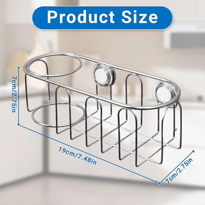 Sink Sponge Holder, Magnetic Kitchen Sink Caddy, 304 Stainless Steel Sink Brush Holder+Sponge Holder, Sink Drain Frame- Silver (Magnet)