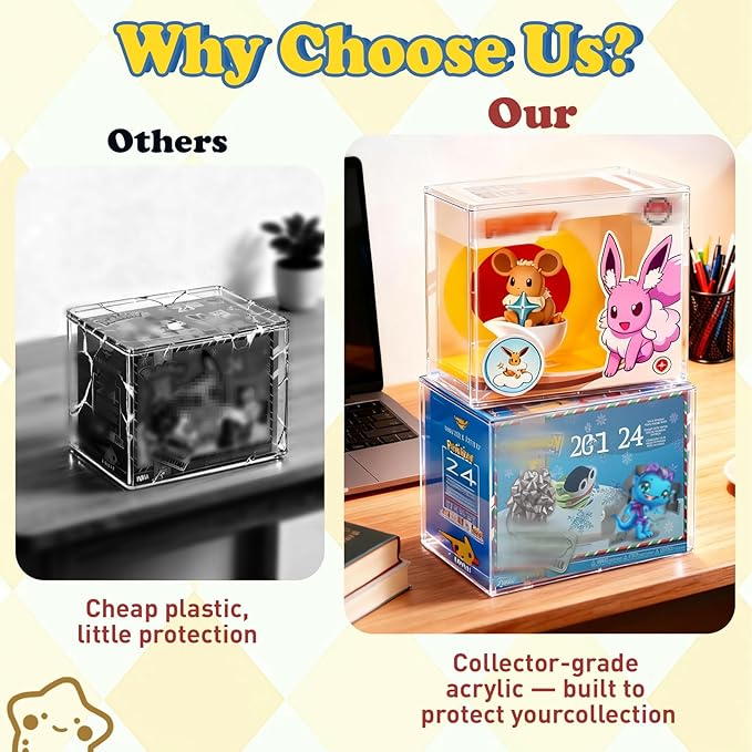 Elite Trainer Box Acrylic Case– Extra Thick ETB Protector Case for Elite Trainer Boxes Compatible with PKMN, Magnetic Lid, UV Resistant, Stackable Display Storage