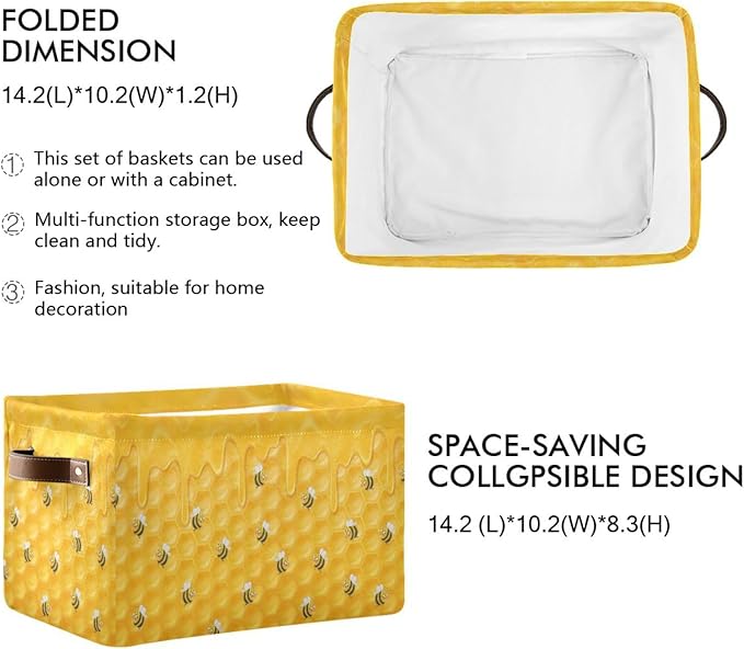 bee Rectangular Storage Basket Organizer Bin Shelf Baskets For Clothes Gifts For Home Office Dorm