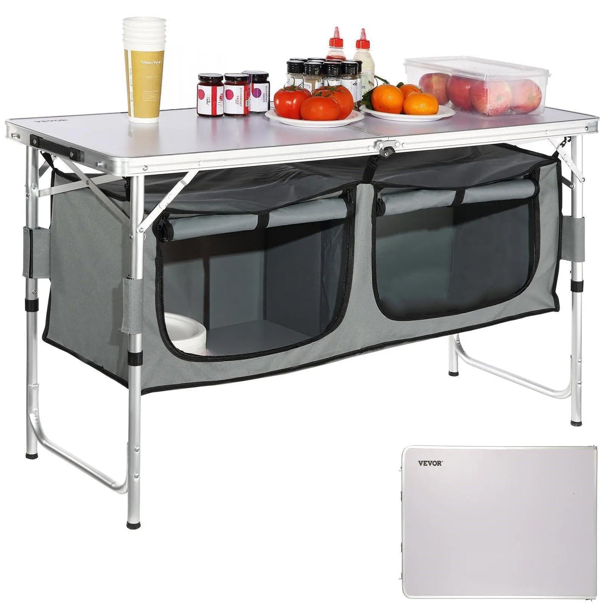 VEVOR Camping Kitchen Table, 3 Adjustable Height Aluminum - Image 1