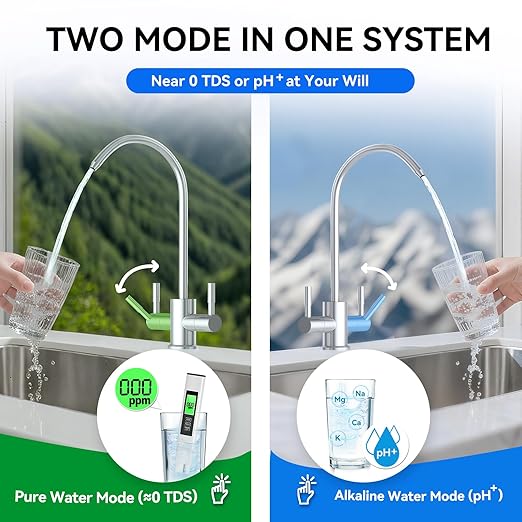 WINGSOL WINGSOL Dual Outlet Reverse Osmosis Water Filter, Mineral Alkaline UV 0 TDS Tankless RO System, Remineralize pH+ 12-Layer Filtration Under Sink, NSF/ANSI 42&53&58 Certified, Plug-in Required