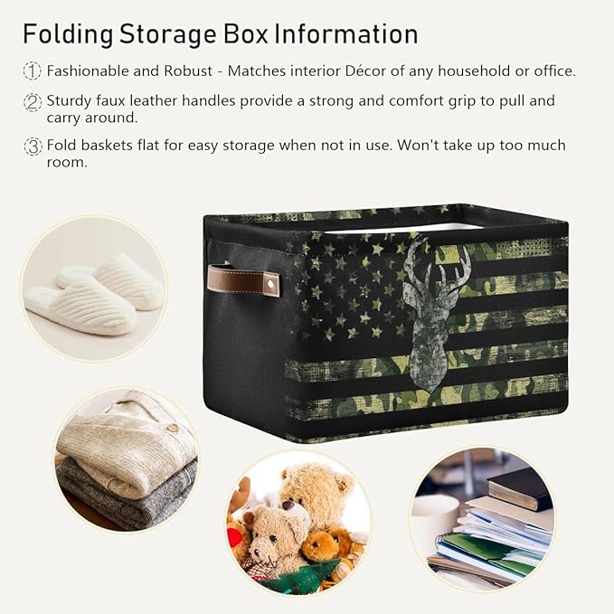 Camo Hunting Rectangular Storage Basket Organizer Bin Shelf Baskets For Clothes Gifts For Home Office Dorm