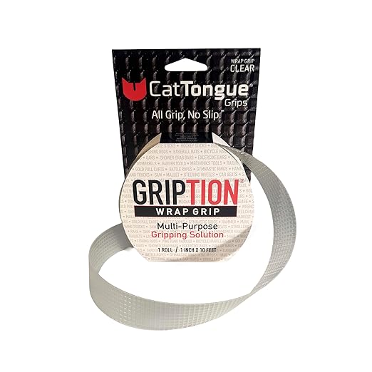 CATTONGUE GRIPS Non-Abrasive Grip Tape Wrap - 1” Thick Heavy-Duty, Waterproof Anti-Slip Tape for Wrapping Tools, Bats, Gym Equipment - Indoor & Outdoor Anti-Slip Solution (Clear, 10ft)