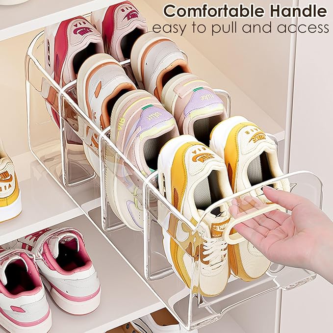 Acrylic Kids Shoe Rack for Closet 2 Pack Toddler Shoe Storage 4 Sections Kids Shoes Organizer Baby Shoe Rack Organizer Clear Small Shoe Shelf for Closet Entryway