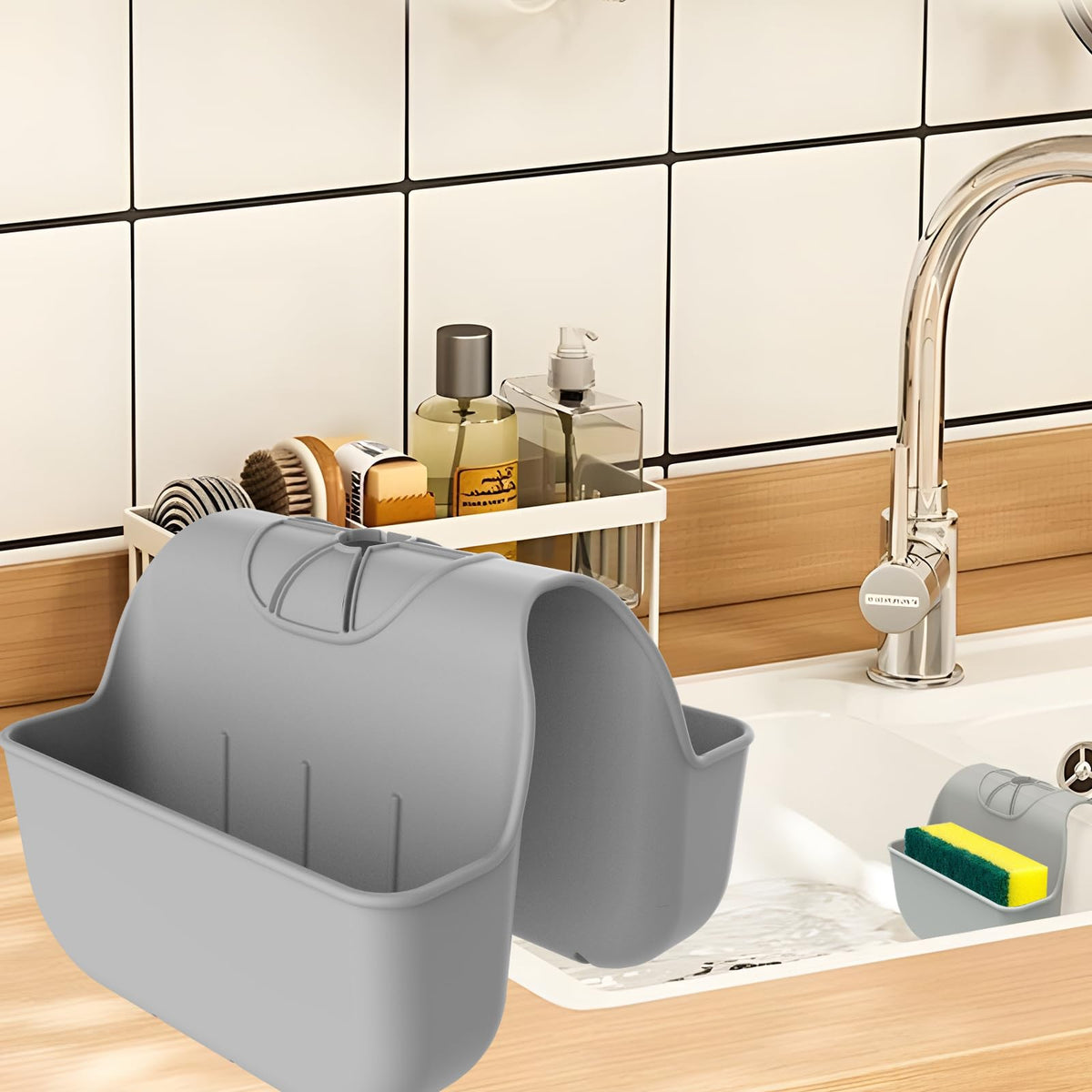 Sponge Holder for Kitchen Sink, Silicone Sink Saddle Caddy - Image 1