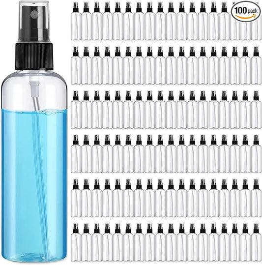 Kigley 100 Pcs Small Spray Bottle Bulk 4 oz Plastic Empty Mist Spray Bottles for Essential Oils Fine Mist Sprayer Reusable Refillable Portable Travel Containers for Perfume Cleaning Samples(Clear)