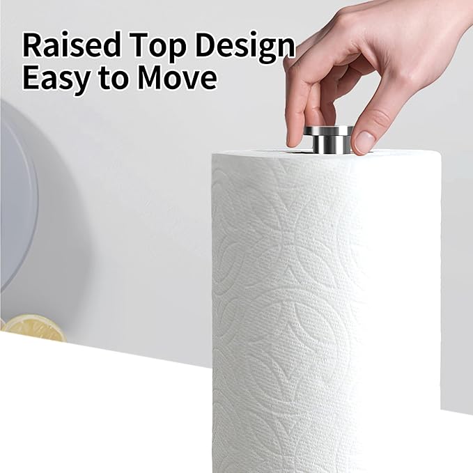 YIGII Heavy Marble Base Paper Towel Holder Countertop - Standing Paper Towel Roll Holder with Black Weighted Base, Gold Papertowel Holder for Kitchen
