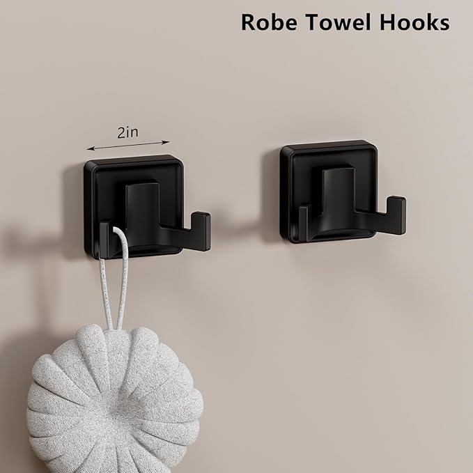 Towel bar Set, 5-Piece Bathroom Hardware Set, 5-Piece Bathroom Accessories Set, Stainless Steel Towel bar Set, 16-inch Towel Rack Set, Matte Black, Wall-Mounted Bathroom Towel Rack