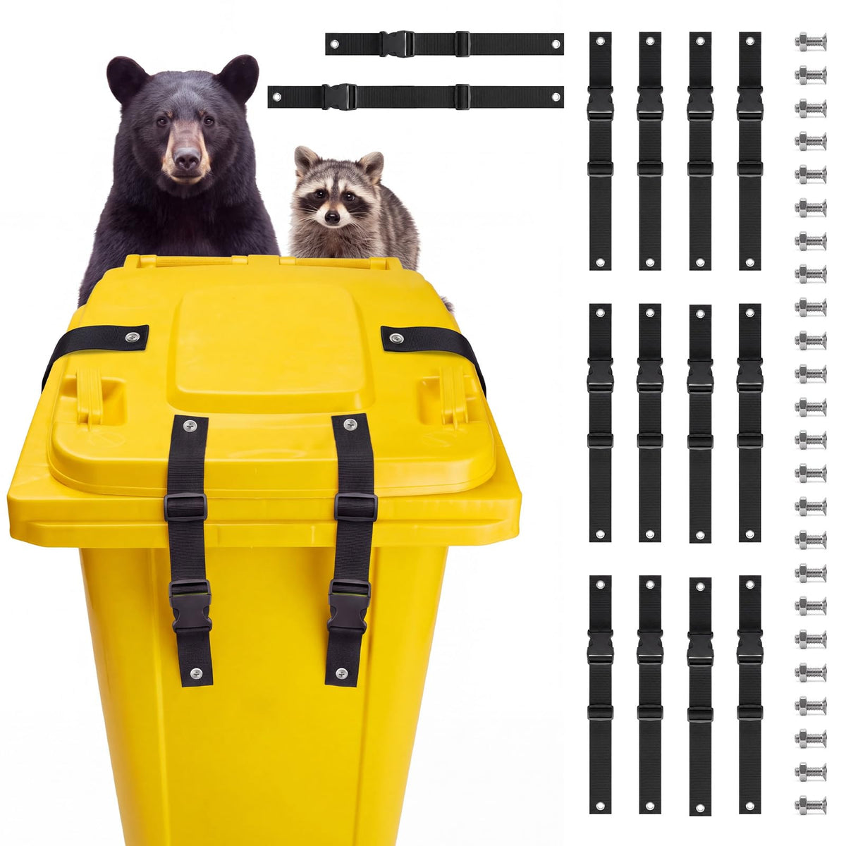 12 Pcs Bear Proof Trash Can Lock Strap for 28-96 Gallon Outdoor - Image 1