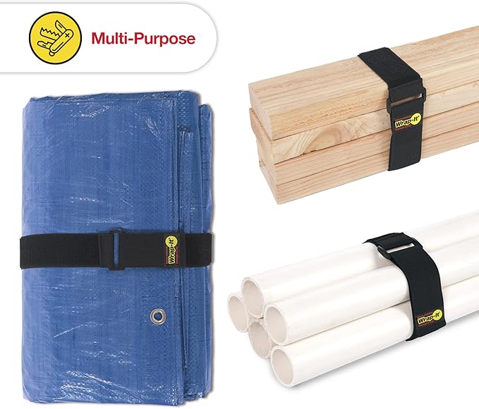 Super-Stretch Wrap-It Storage Straps - 24" (4 Pack) Black - Elastic Hook and Loop Cinch Straps fir Garden and Pool Hose Storage
