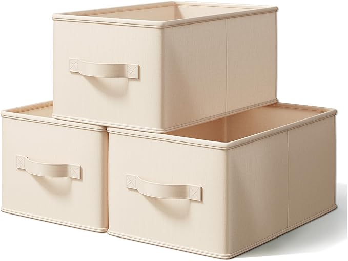 Storage Bins, Fabric Satin Storage Baskets for Shelves, 16.25" L*12" W*10" H Collapsible Storage Bins with Handles for clothes, Closet Baskets and Bins with Handles, Blush Pink, 3-Pack